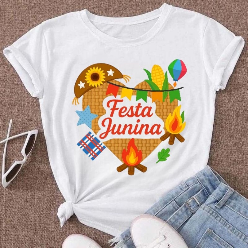 Camiseta Festa Junina Feminina Estampa Arraiá- Blusa T-Shirt São João ...