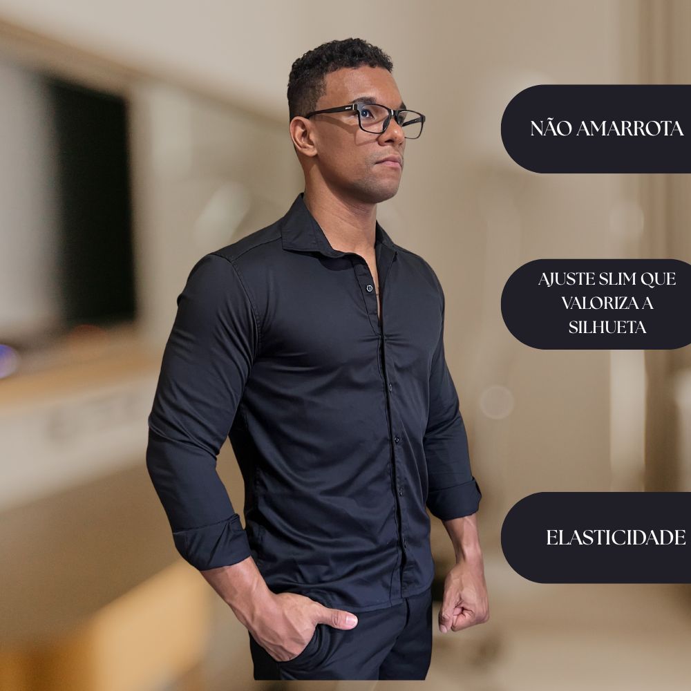 camisa social masculina fibra de bambu e elastano slim fit nao amassa ...