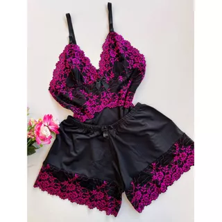 Short Doll Feminino em Renda Bicolor Linha Luxo / Pijama / Baby Doll Confortável Ref: Melina em Oferta na Shopee