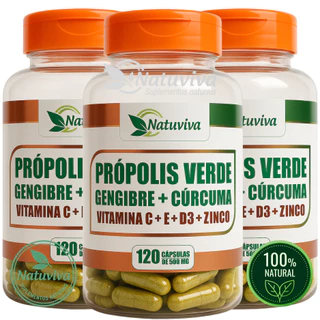 natuviva Própolis Verde + Gengibre + Cúrcuma  Vitaminas C D3 Zinco Imunidade/anti viral 120 capsulas em Oferta na Shopee