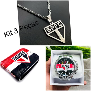 Kit 3 Peças Time SP FC Relógio, Corrente e Carteira