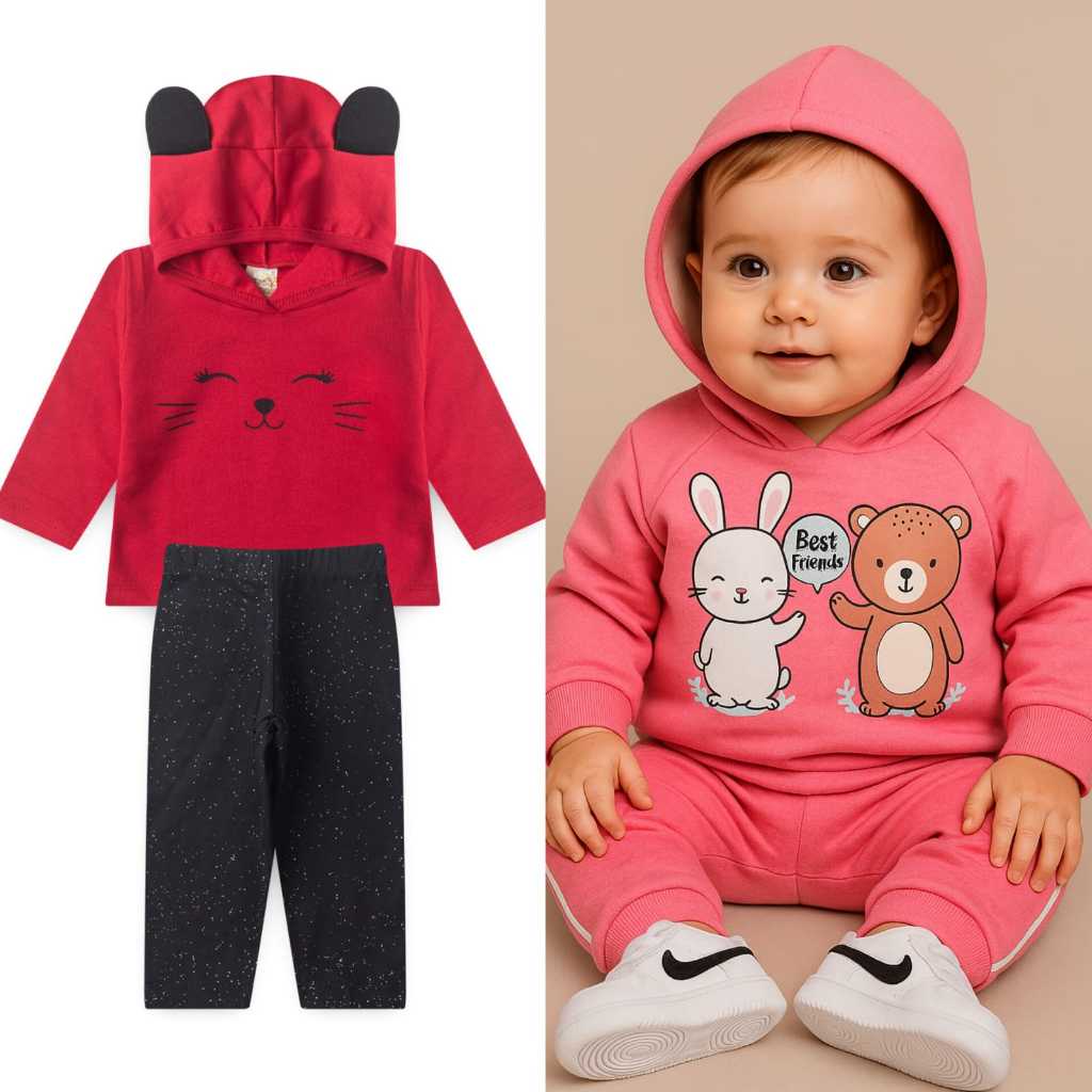 Kit Roupas Bebê Menina Inverno 6 Peças (3 Casacos + 3 Calças) Tamanhos ...