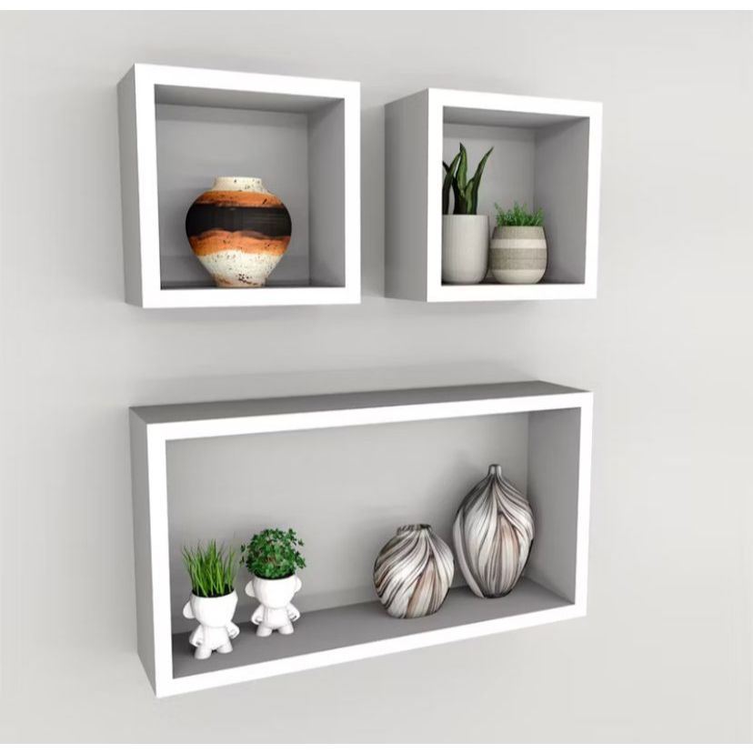 KIT DE 3 NICHOS RETANGULAR DECORAÇÃO QUARTO, COZINHA, BANHEIRO 100% MDF BRANCO