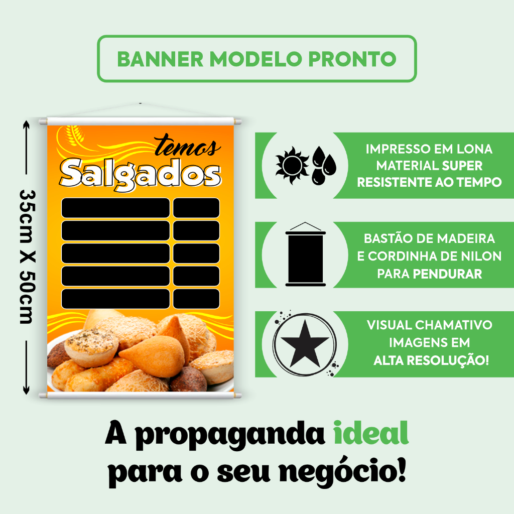 Banner Pronto Salgado 35x50cm Tabela Preço Lanchonete Padari
