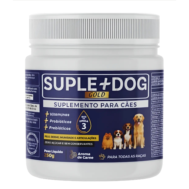 Suplemento Cachorro 250g Pelagem Saudável Pele Forte Energia Ômega 3 Probióticos Vitaminas Cães Pet