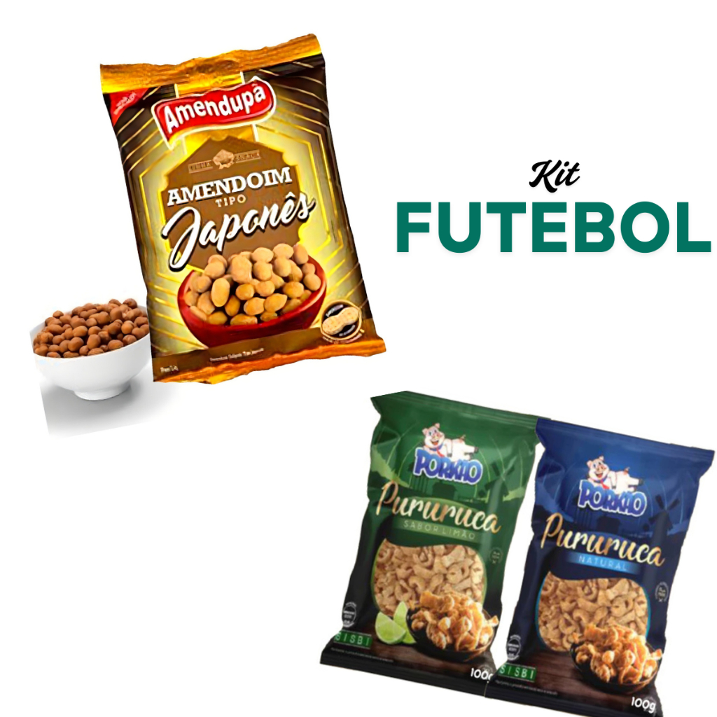 Kit Petiscos/Snacs/Salgadinhos = Amendoim Japonês 1kg + Pururuca Porkão Sabores 100g