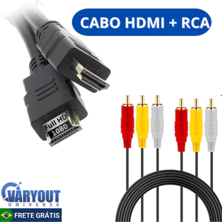 Super Kit Adaptador Conversor Hdmi P/ Video 3rca Av + Cabo Rca Tvs Conversor TV Tubo+ Cabo HDMI