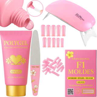 Kit Unha de Gel Completo Alongamento Manicure Sun Mini Cabine de Unhas F1 + Polygel + Lixa em Oferta na Shopee