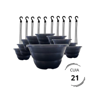 Kit 10, 20, 30,50 Vasos Cuia 21cm Preta com Haste 43cm Ideal p/ Rosa do Deserto, Samambaia, Cerâmica