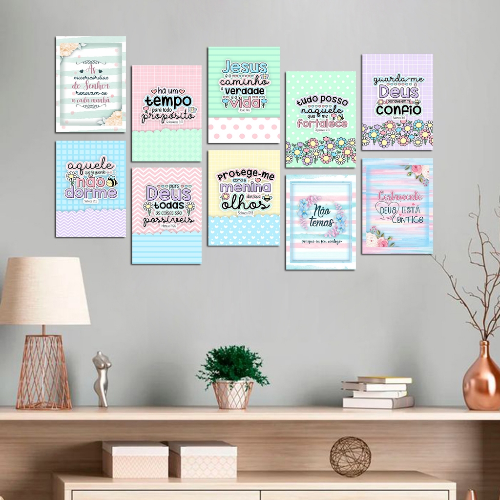 Kit com 10 quadros de decoração MDF - tema versículos biblicos Critão ...