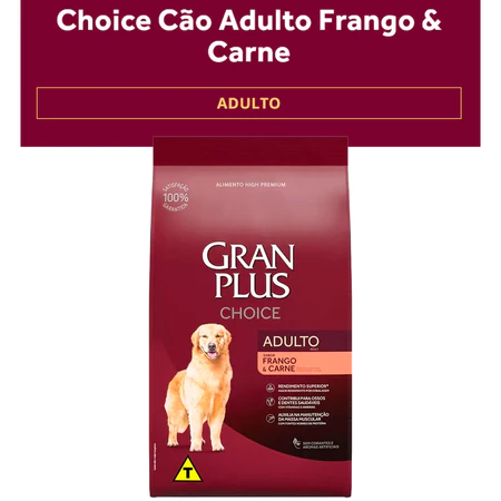 Ração Granplus Choice Frango E Carne Cães Adultos 15kg