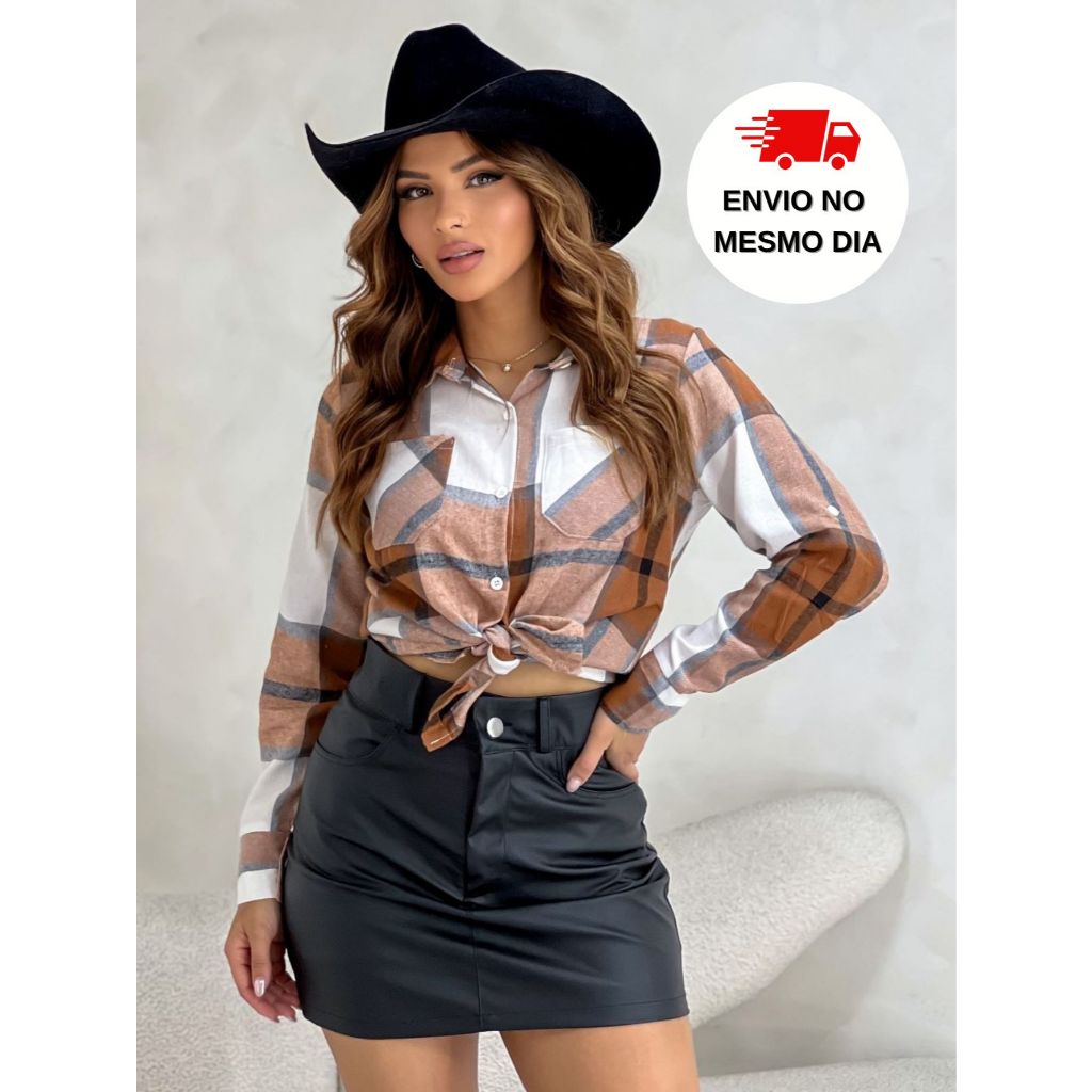 Camisa Blusa feminina Xadrez com Bolso Festa Junina | Shopee Brasil