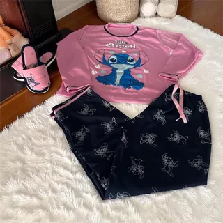 Kit 1 Pijama longo Infantil  +1 Pantufa Infantil Blogueirinha Estampa Personagens de frio inverno Stitch Festa Do Pijama em Oferta na Shopee