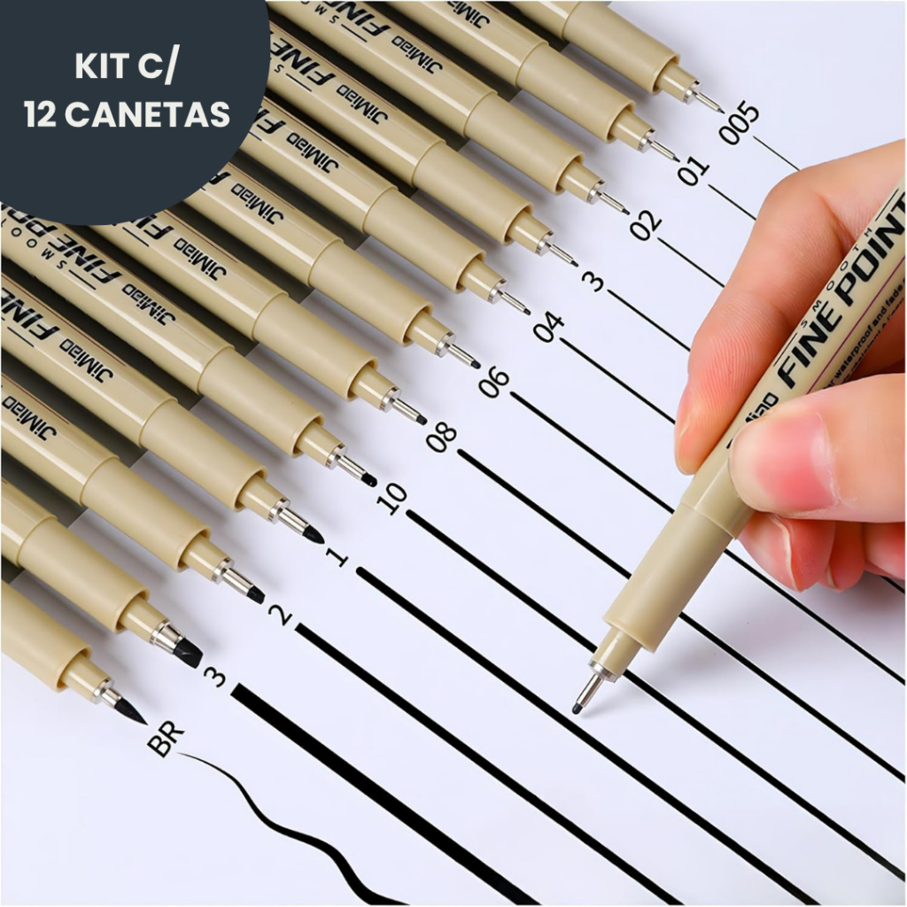 Kit 12 Canetas Nanquim Profissional Brush Letter Desenho Artístico ...