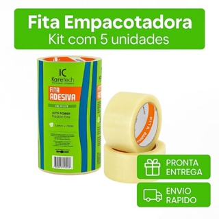 Kit 5 Fita Durex Adesiva Empacotadora Koretech 45mm x 45m - Transparente - Mudanças - Embalagens