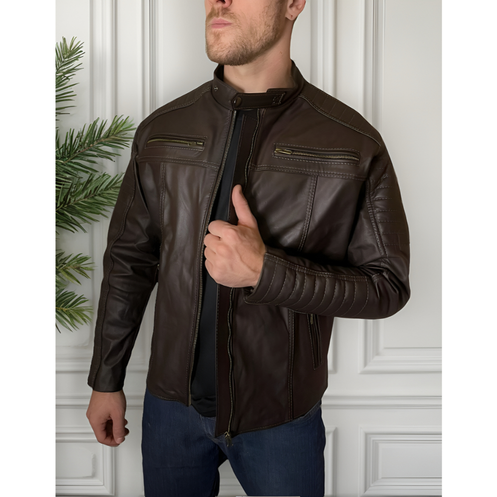 Jaqueta de couro legitimo Masculina Marrom café Dharok couro