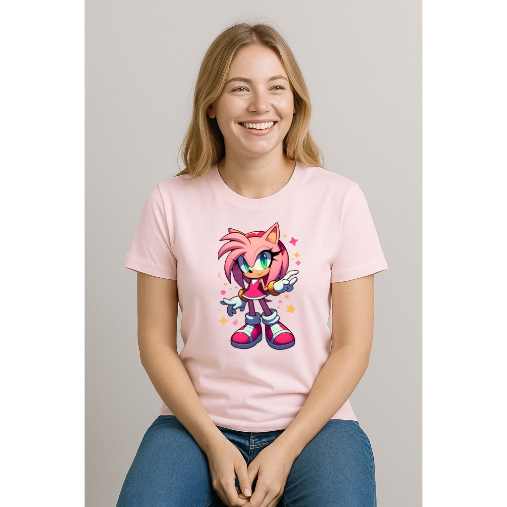 Camiseta blusa feminina estampada sonic Amy Rose manga curta feita