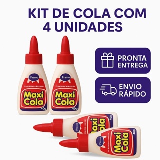 Kit 4 Cola Branca Líquida Escolar 40g - Maxi Frama - Secagem Transparente - Papel - Artesanato