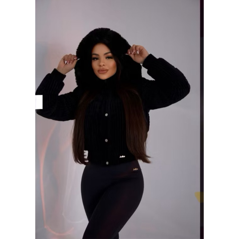 Jaqueta Puffer cotelê forrada com capuz,Bem quentinha com ziper