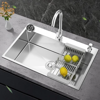 Cuba Pia Inox Escovado Prata Quadrada 60x45 Cozinha Gourmet Com Acessórios