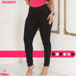 Calça Feminina Preta Jeans Com Lycra Skinny Cintura Alta Levanta Bumbum Stillger