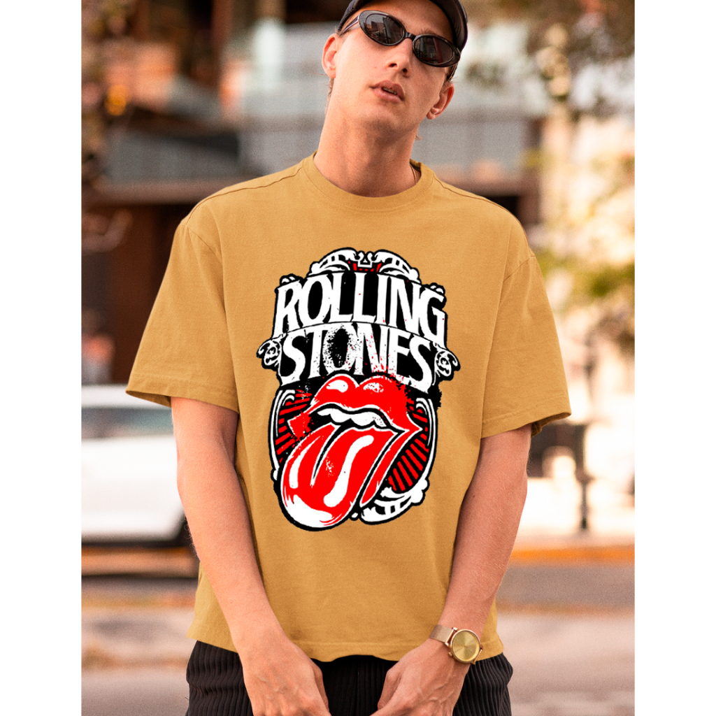 Camiseta Casual Oversized Rolling Stones Boca Língua Camisa