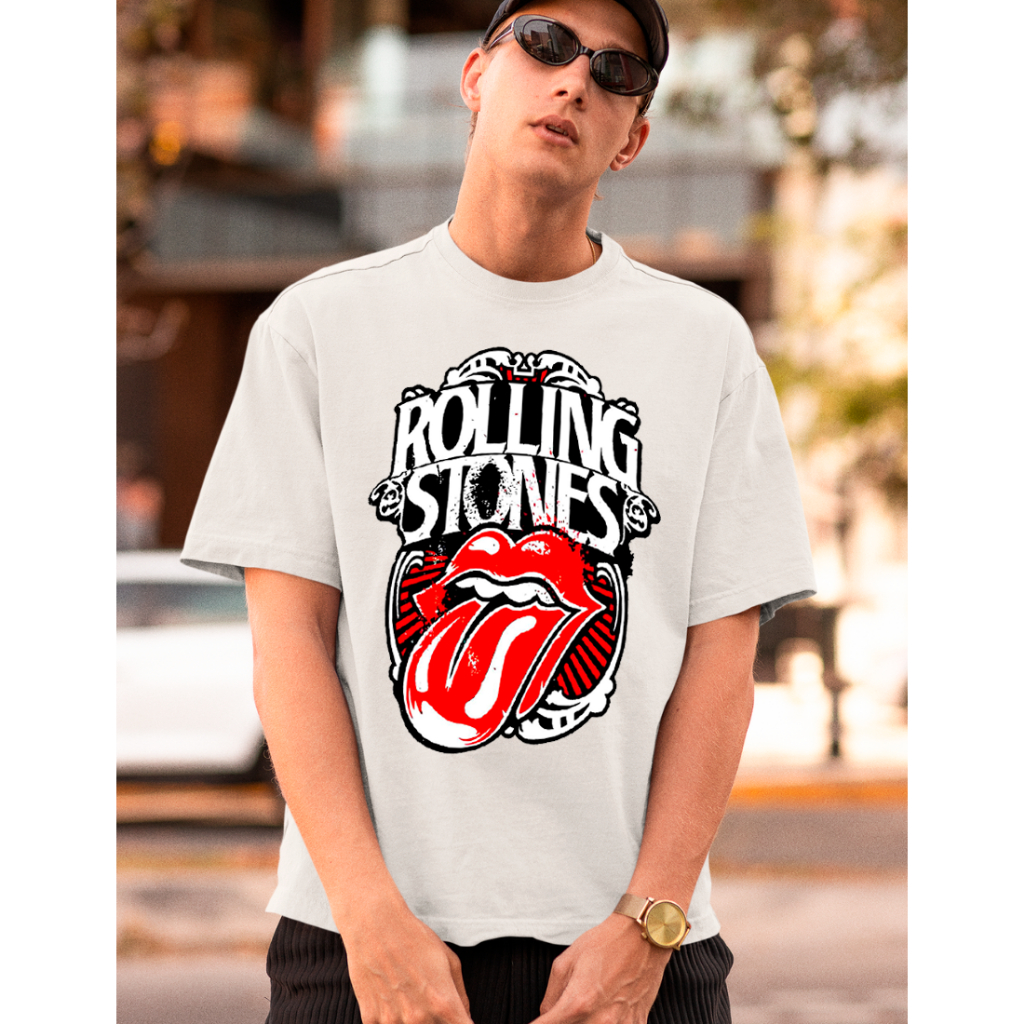 Camiseta Casual Oversized Rolling Stones Boca Língua Camisa