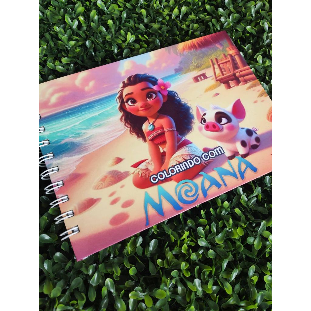 Livro de Colorir A5 - Moana - 50 Folhas Grossas e Capa Dura - Caderno ...