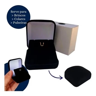 Caixa Estojo Caixinha de Veludo para joias - brincos e colar - Preta em Oferta na Shopee