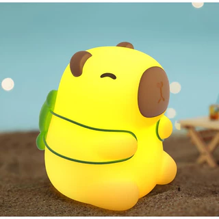 Luminaria Abajur Capivara Com Mini Mochila Regulável Toque Silicone Lampada de Mesa