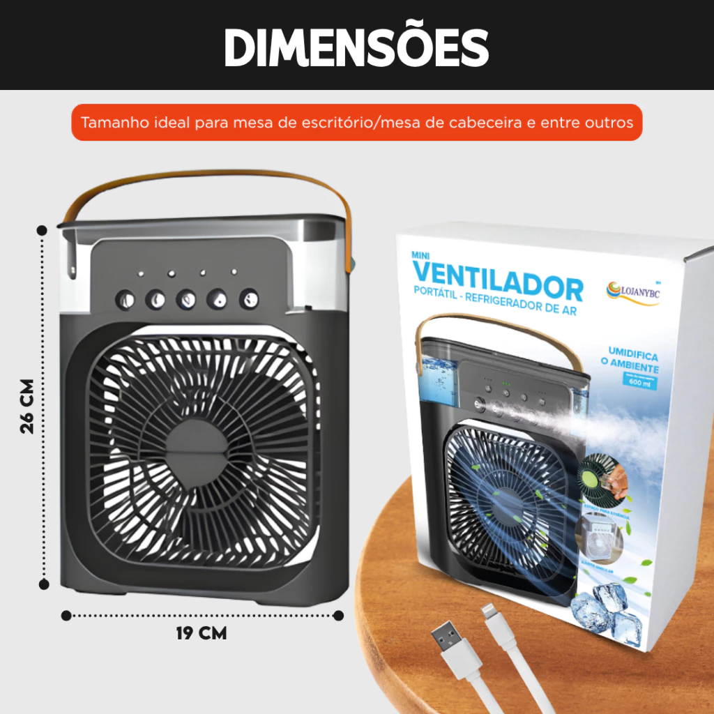 Ventilador USB com LED Mini Ar Condicionado Portátil com Alça Para Quarto Sala e Escritório AE