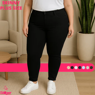 Calça Jeans Feminina Plus Size Cintura Alta Skinny Com Lycra Levanta Bumbum Tamanho Grande Stillger