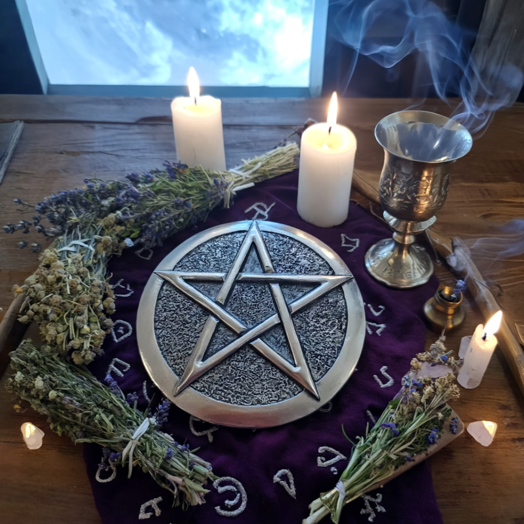 Pentáculo de Altar Pentagrama Wicca Esotérico Proteção Metal Prateado Popzenn