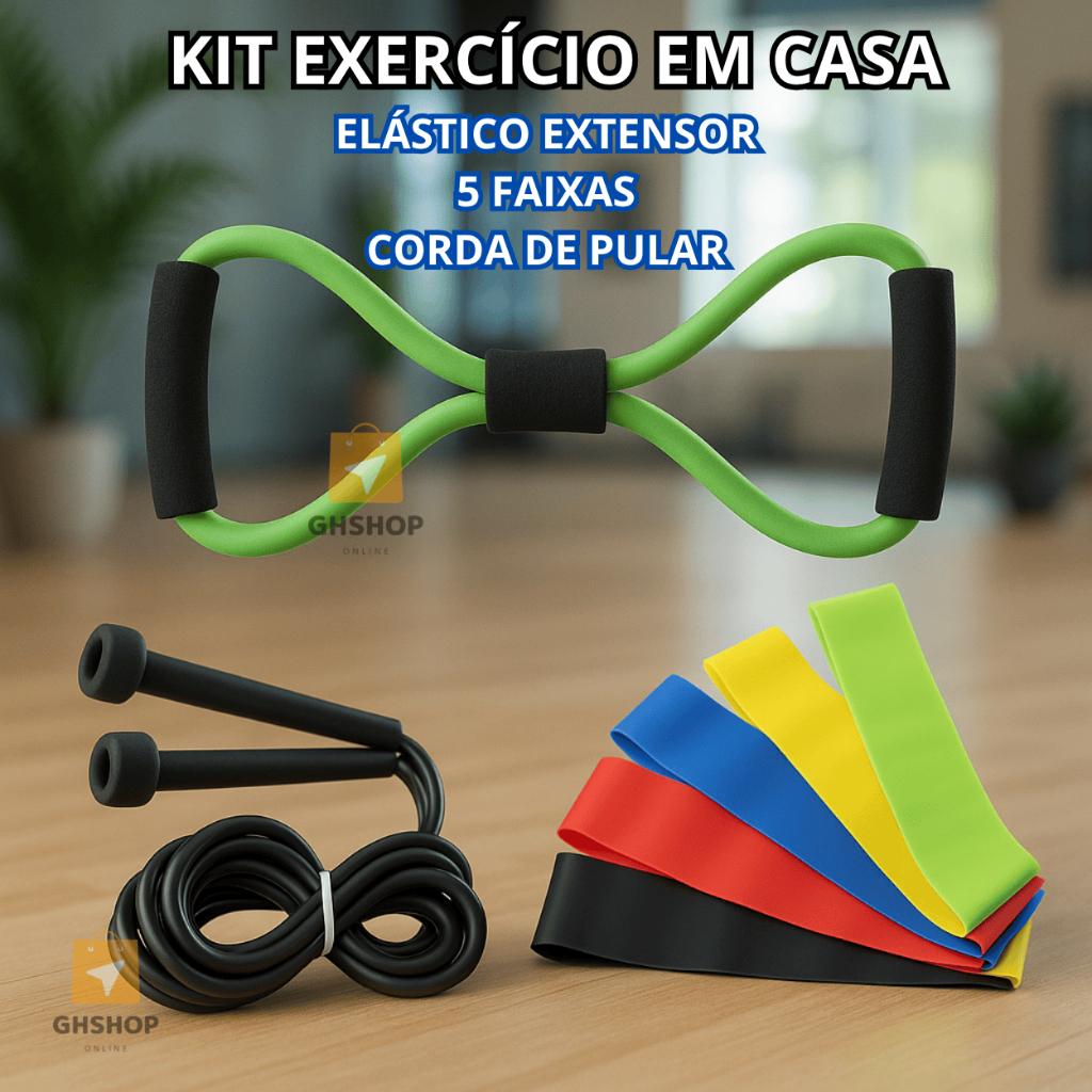 Kit 5 Faixas Elástica Mini Band Para Ginastica Exercício Elastico Fisioterapia + Corda de Pular