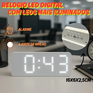 Relógio Digital Mesa 16x6x2.5 Tela Clara E Brilhante Com Calendário Temperatura Alarme Acompanha Usb em Oferta na Shopee