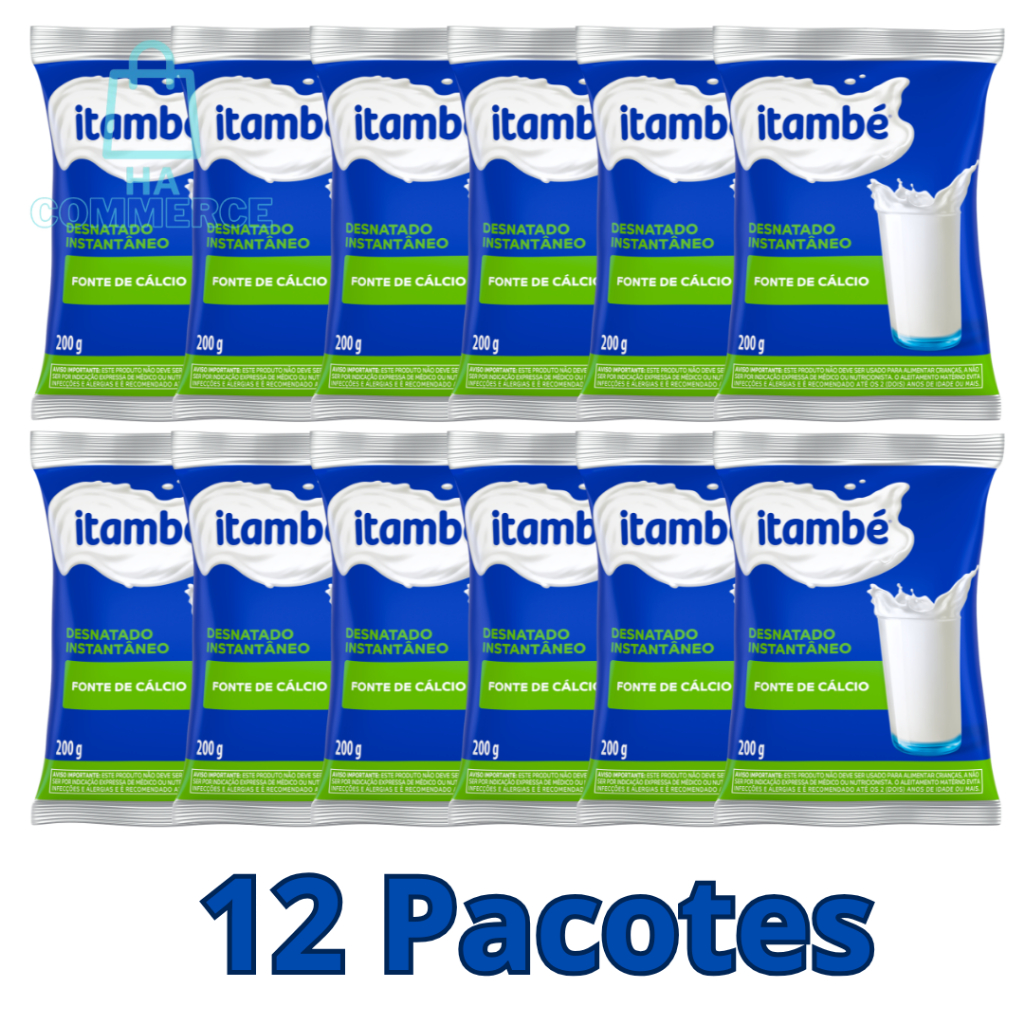 Leite em Pó Itambé Desnatado Instantâneo Kit 12x Pacotes 200g Sachê ...