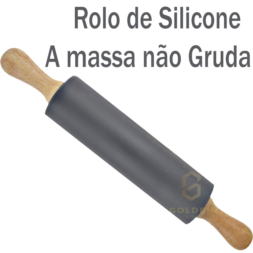 Rolo Para Massa Silicone Giratório Madeira Não Gruda Macarrã