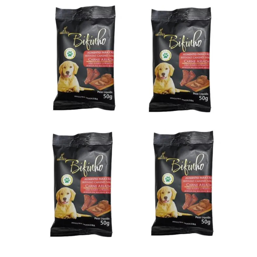 kit 4 Petisco Para Cães Brupet Bifinho Canino Sabor Carne Sem Corantes 50g em Oferta na Shopee