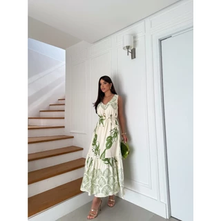 Vestido Longo Feminino com Fenda Lateral e Estampa Folhagem Soltinho COD:212-Est-Folha em Oferta na Shopee