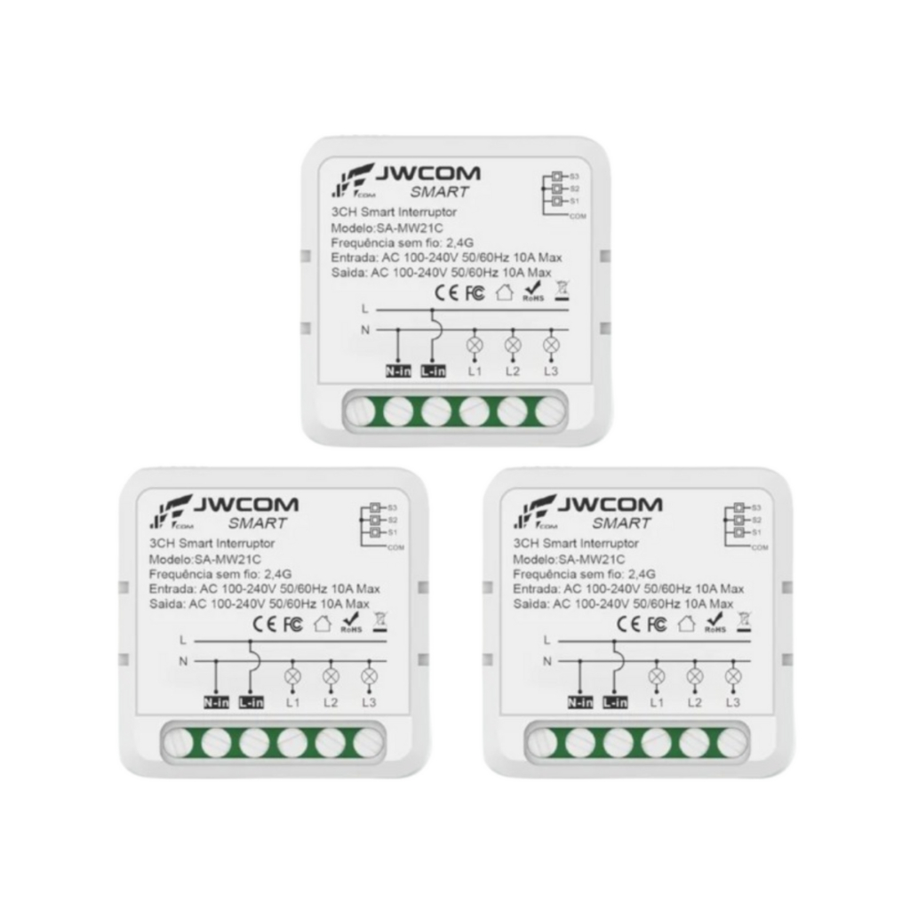 Kit 3 Relés Interruptor Inteligente Wi-fi 3 Canais Jwcom