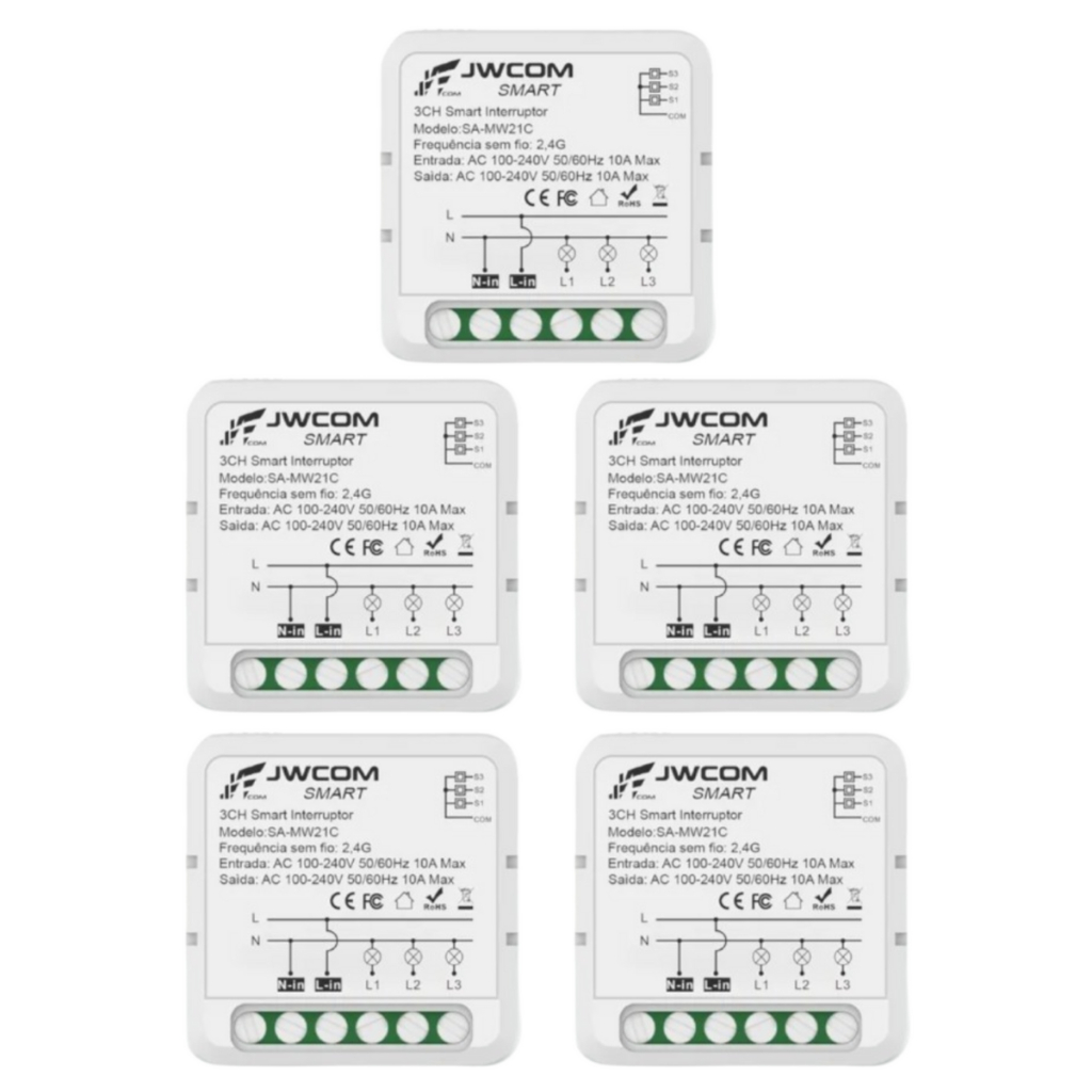 Kit 5 Relés Interruptor Inteligente Wi-fi 3 Canais Jwcom