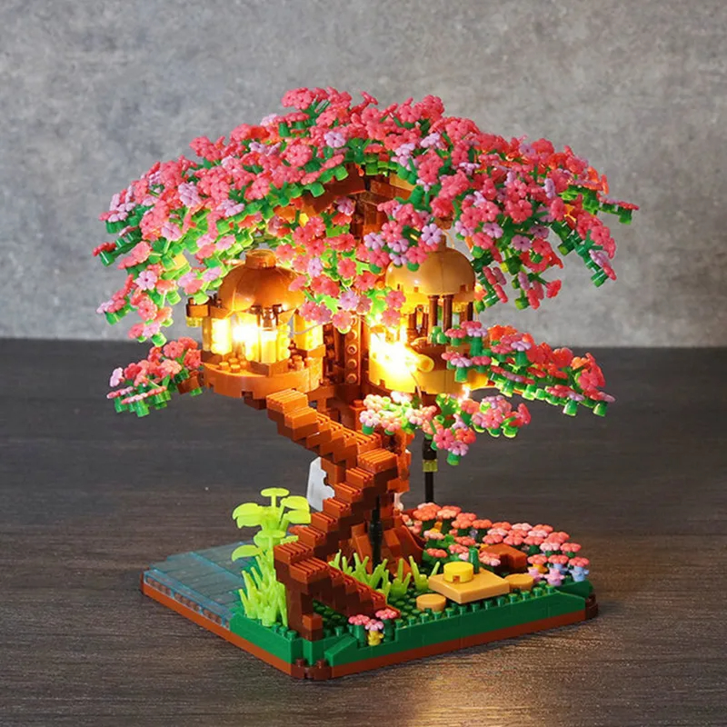 Blocos de Montar Arvore sakura 2008 peças Iluminada com LED estilo lego minecraft Presente criativo interativo criança