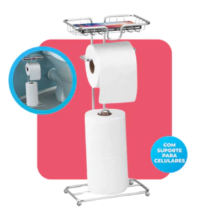 Porta Papel Higiênico Dispenser Porta Celular Banheiro Lavabo Decoração Cromado Arthi