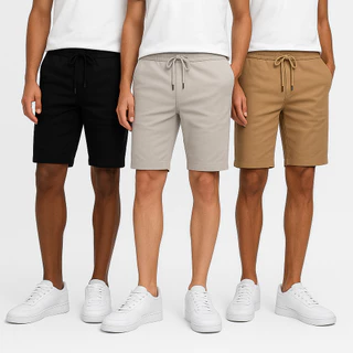 KIT 3 Bermuda Sarja Colorida Jeans Premium Masculino Diversas Cores