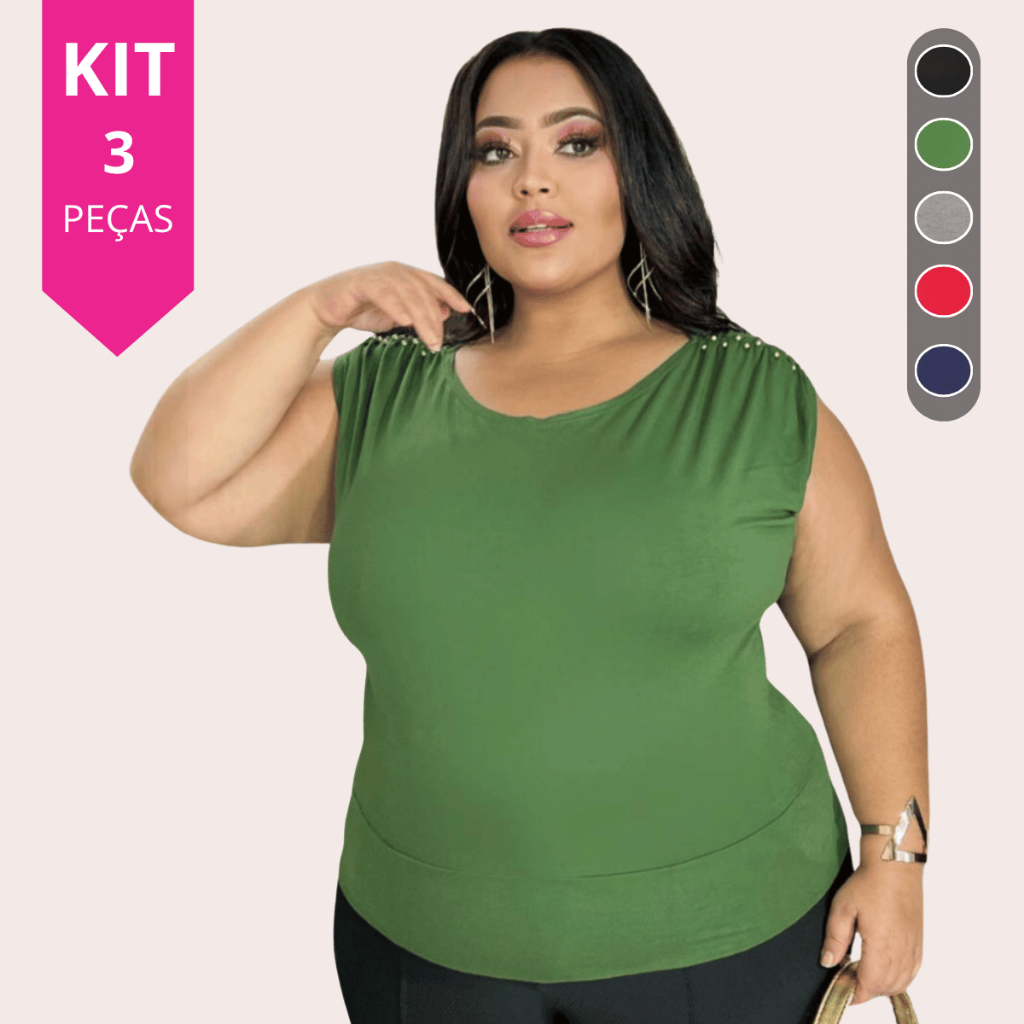 Kit 3 Blusas Plus Size Feminina Viscolycra Premium Social Gola Redonda ...
