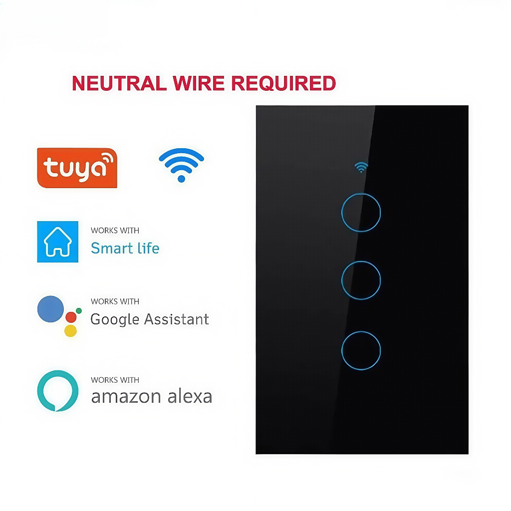Interruptor Touch Inteligente Wifi + Rf 433 MHz de 1 2 3 e 4 Teclas Alexa Google Smart Tuya
