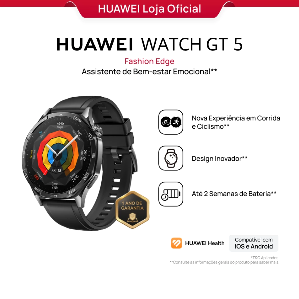 HUAWEI WATCH GT 5 46mm | Smartwatch Relogio | Nova Experiência de Corrida e Ciclismo|GPS Integrado