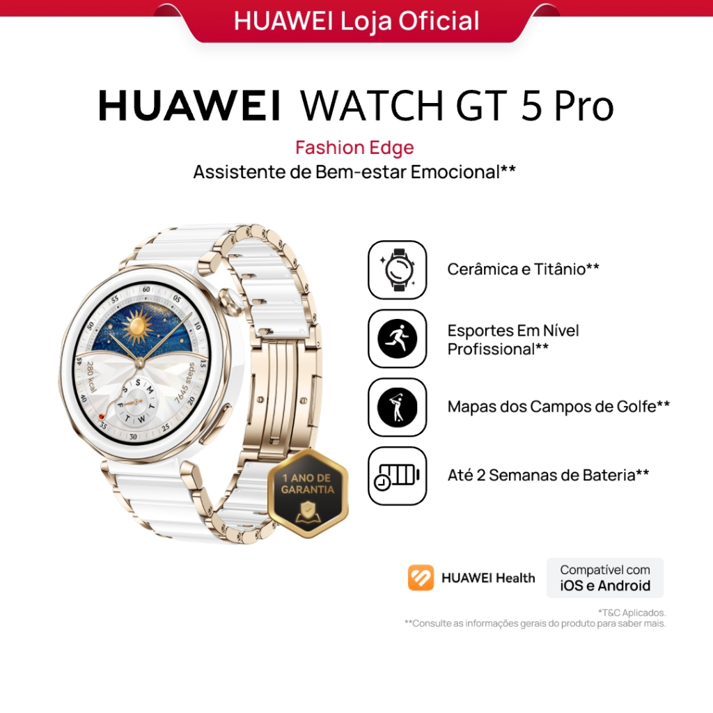 HUAWEI WATCH GT 5 Pro 42mm | Smartwatch Relogio | Monitoramento