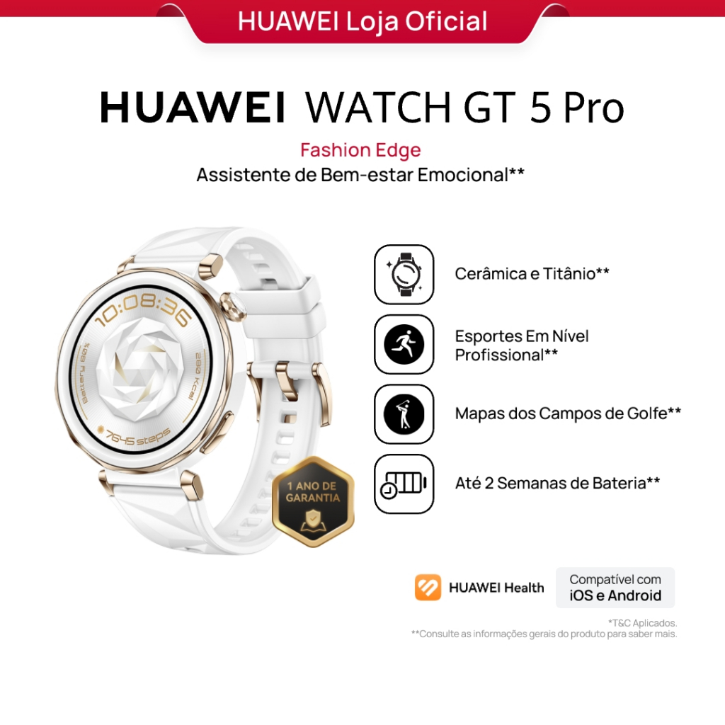 HUAWEI WATCH GT 5 Pro 42mm | Smartwatch Relogio | Monitoramento