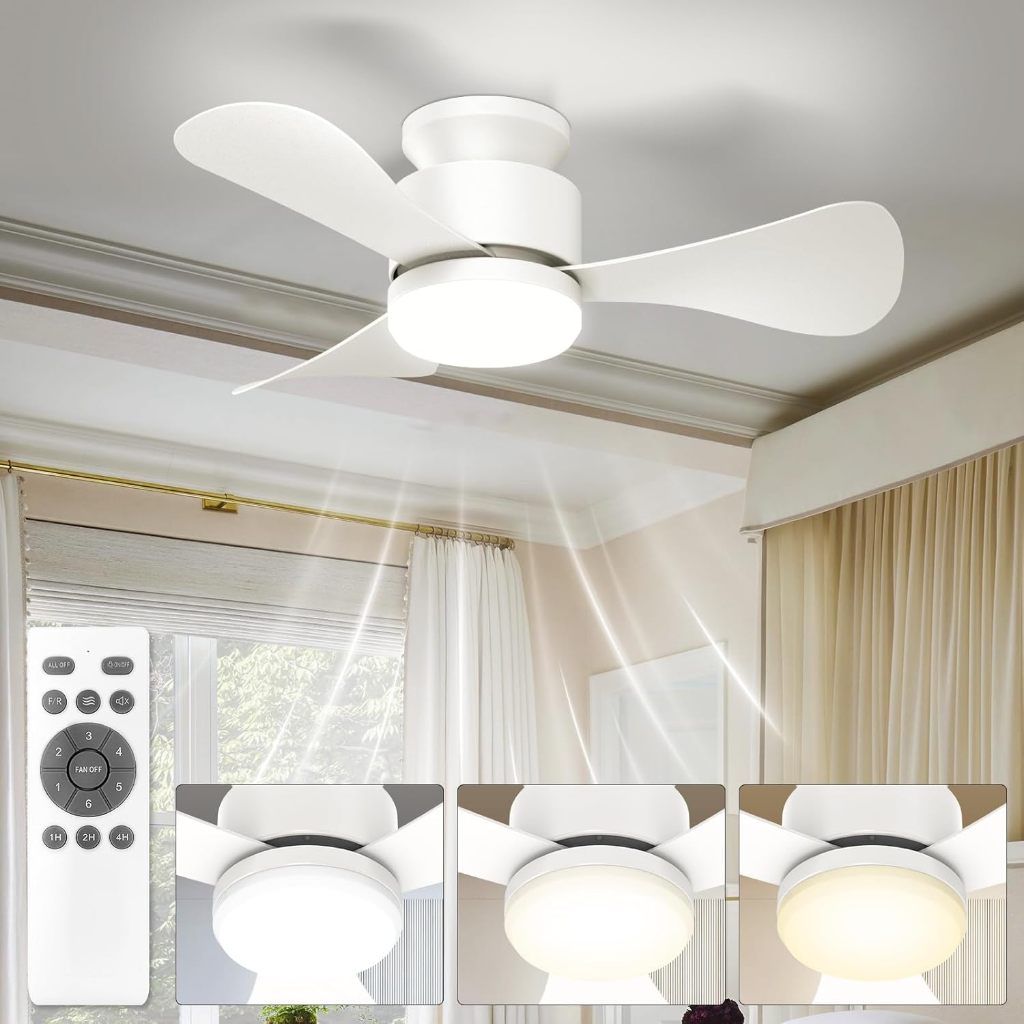 Ventilador De Teto Com Luz E Com Controle, Ventilador De Teto Silencioso 71 Cm, Com Motor Dc Reversível Com Temporizador